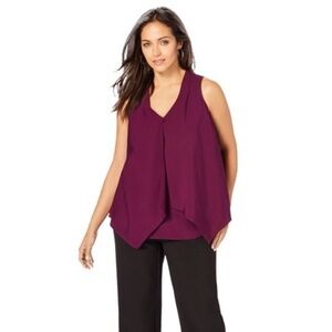 Jessica London PLUS Sleeveless Dark Berry Flyaway Tank Top Blouse 28W